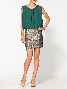Green Sequin Skirt Dress - Jade/gold